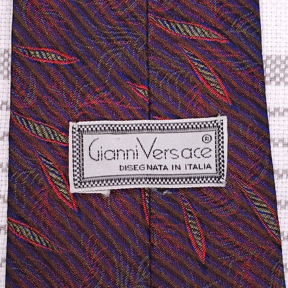 Vintage 80s Gianni Versace Silk Tie Mens Red Jacquard Abstract Pattern Designer